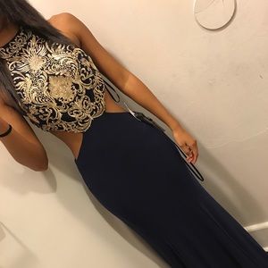 Navy blue and Gold prom dress